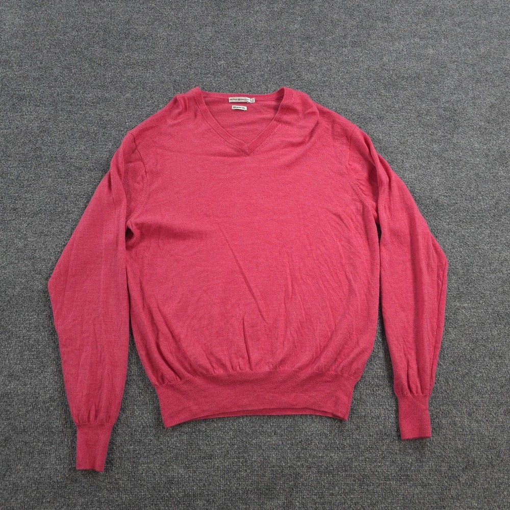 Peter Millar Sweater Mens Large Pink Italian Merino Wool V Neck Knit Pullover